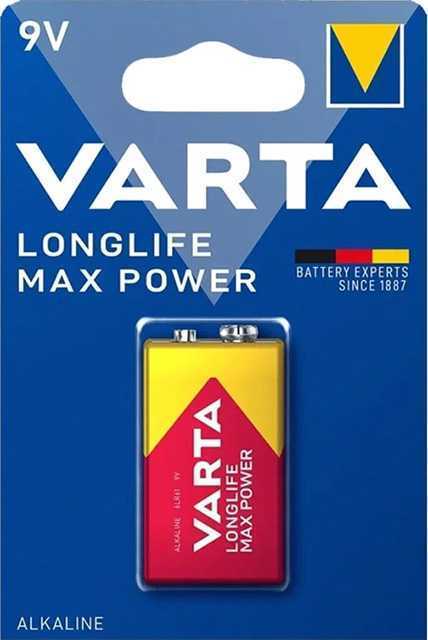 Батарейка Varta LONGLIFE MAX POWER (MAX TECH) Крона 6LR61 BL1 Alkaline 9V (4722) (1/10/50) Элементы питания (батарейки) фото, изображение