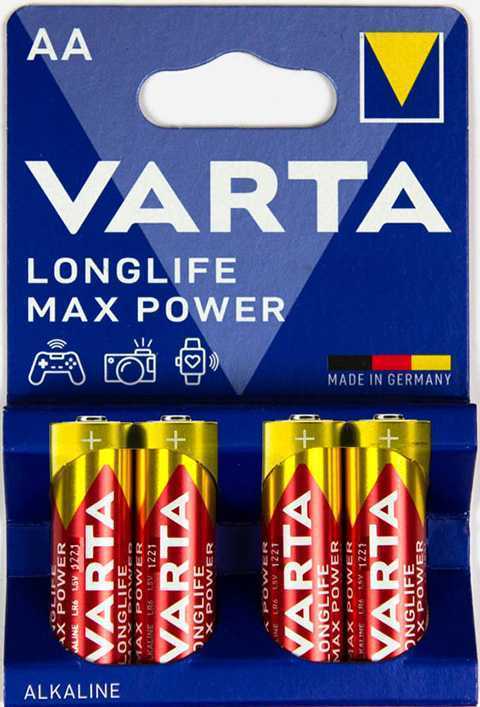 Батарейка Varta LONGLIFE MAX POWER (MAX TECH) LR6 AA BL4 Alkaline 1.5V (4706) Элементы питания (батарейки) фото, изображение